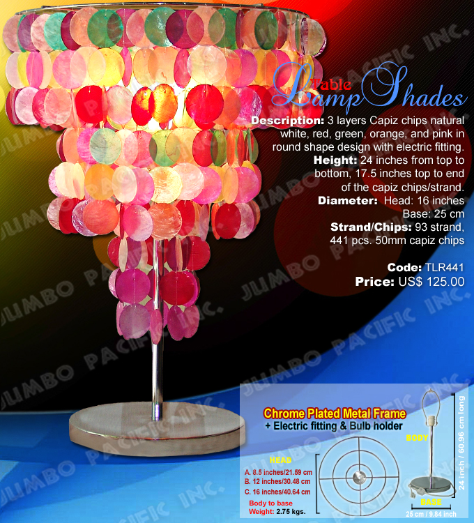 Multi Colored Table Lamp Shades Code:TLR441 - Round shape multi color table lamp shades made of capiz shell in chrome plated metal frame.