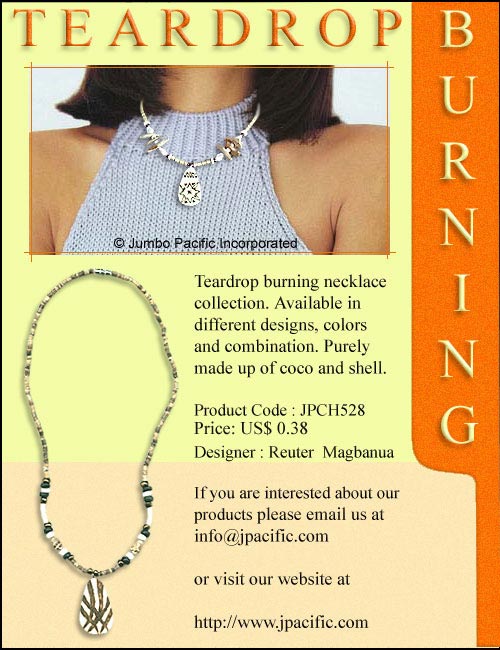 JPCH528 - Teardrop burning necklace collection. Availbale in different designs, colors and combination. Purely made of coco and shell 