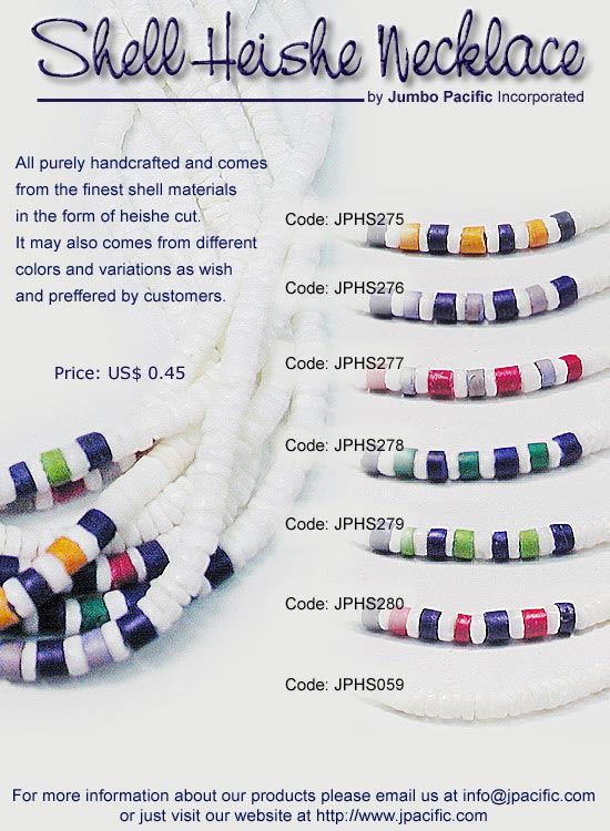 JPHS275, JPHS276, JPHS277, JPHS278, JPHS279, JPHS280, JPHS059 - Shell Heishe Necklace. All purely handcrafted and comes from the finest shell materials in the form of heishe cut. 