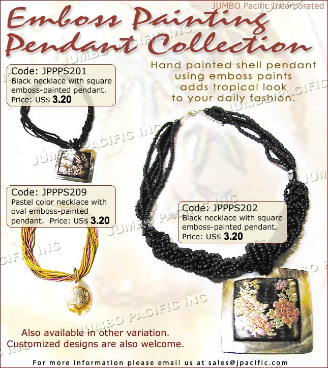 JPPPS201, JPPPS209, JPPPS202 - Emboss paintingl pendants necklaces collection. 