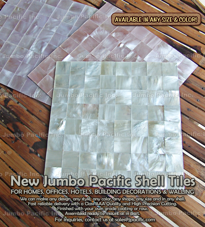 Natural Shell Tiles carefully hand inlaid for export Philippine shell tiles hand-made using the finest natural components of raw shells, kabebe shells (JST72), MOP or Mother of Pearl Shells (JST71), Abalone Olive Green shells (JST669A), Abalone Green (JST669) and blacklip shells (JST636)