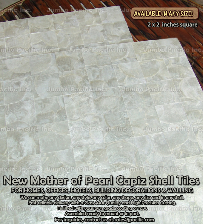 Natural brick and stone effect of mother of pearl capiz shell tiles and panels Capiz Mother of Pearl wall decor and wall covering in homes, offices, hotels and even restaurants gives elegance and beauty ot your walls. Capiz Shell panels are made so that it would be very easy to install. The interior wall covering ideas for home furnishing using capiz shell tiles and Panels.