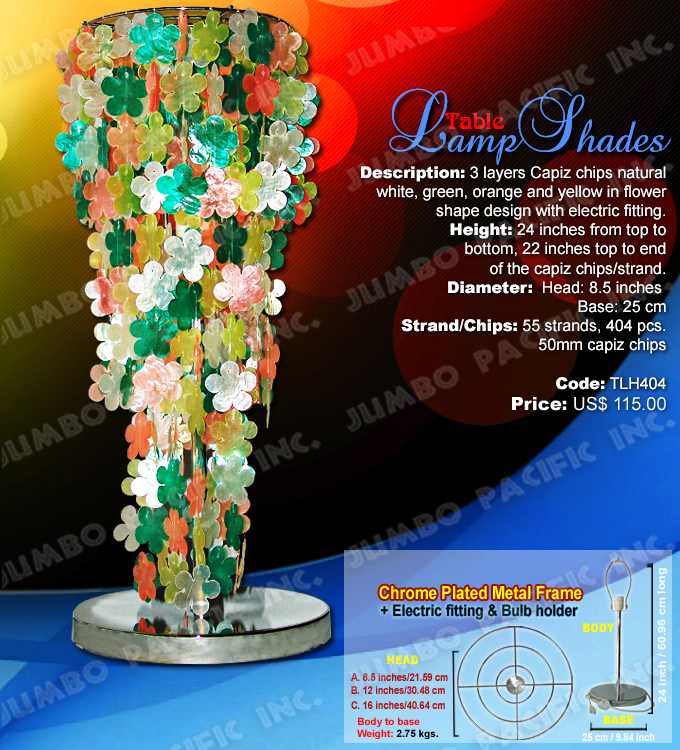Flower Capiz Lamps Code:TLH404 - Flower shape table lamp shades made of capiz shell in chrome plated metal frame.