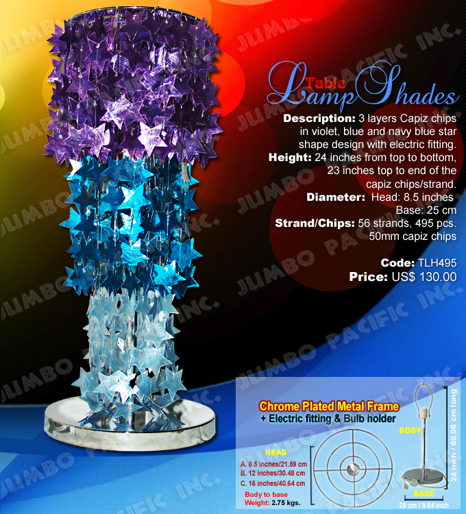 Star Lamp Shades Code:TLH495 - Star shape table lamp shades made of capiz shell in chrome plated metal frame.