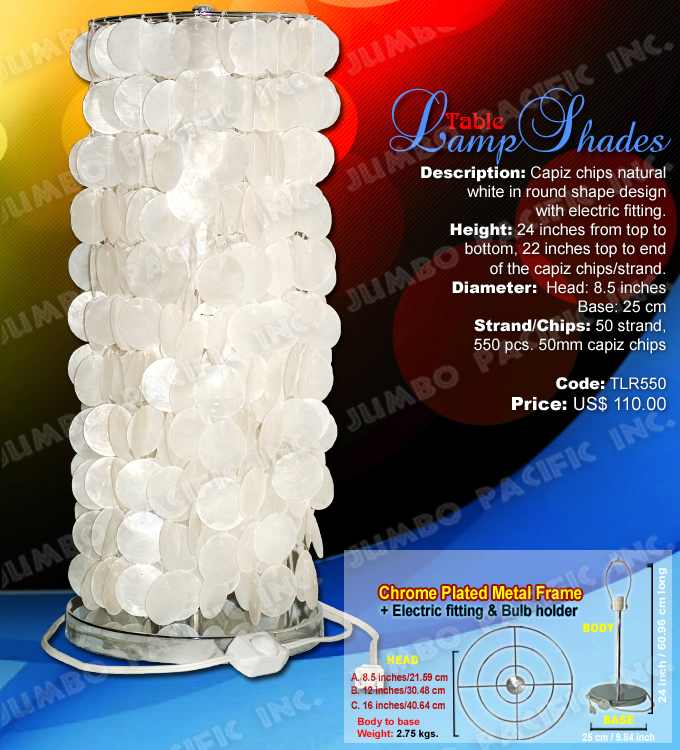 Table Capiz Lamp Shades Code:TLR550 - Round shape table lamp shades made of capiz shell in chrome plated metal frame.