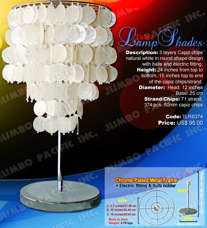Table Capiz Lamp Shades Code:TLRB374 - Round shape table lamp shades made of capiz shell in chrome plated metal frame.