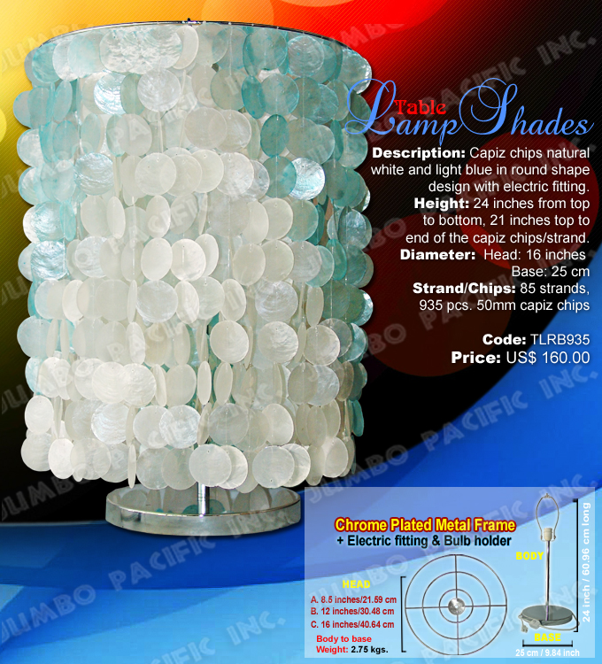 Capiz Table Lamp Shades Code:TLRB935 - Table lamp shades made of capiz shell in chrome plated metal frame.