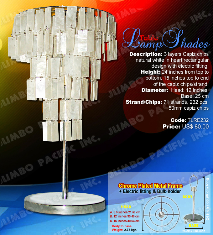 Rectangular Capiz Lamp Shades Code:TLRE232 - Rectangular shape table lamp shades made of capiz shell in chrome plated metal frame.
