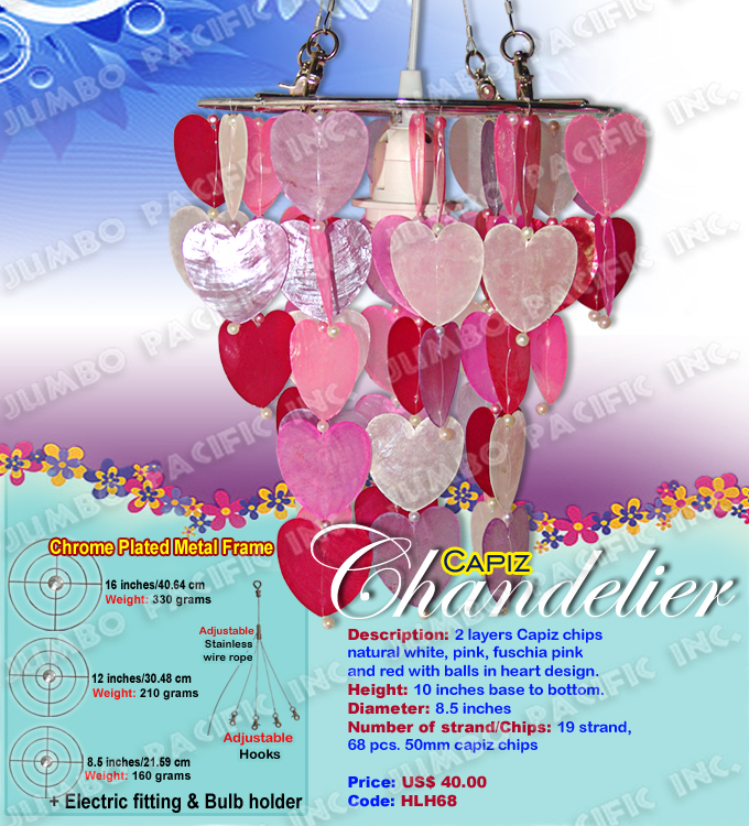 Heart Shape Pink Capiz Chandelier The Cheapest Manufacturer and wholesaler of all natural and multi colored, small or long size capiz chandelier in the Philippines.