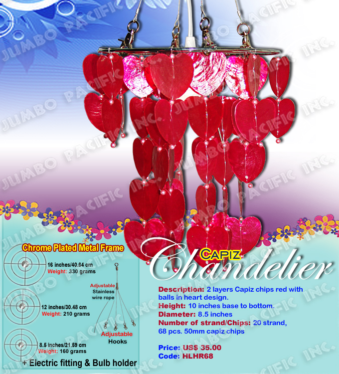 Heart Shape Red Capiz Chandelier The Cheapest Manufacturer and wholesaler of all natural and multi colored, small or long size capiz chandelier in the Philippines.