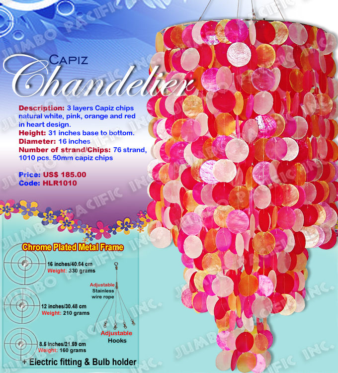 Pink Round Capiz Chandelier The Cheapest Manufacturer and wholesaler of all natural and multi colored, small or long size capiz chandelier in the Philippines.
