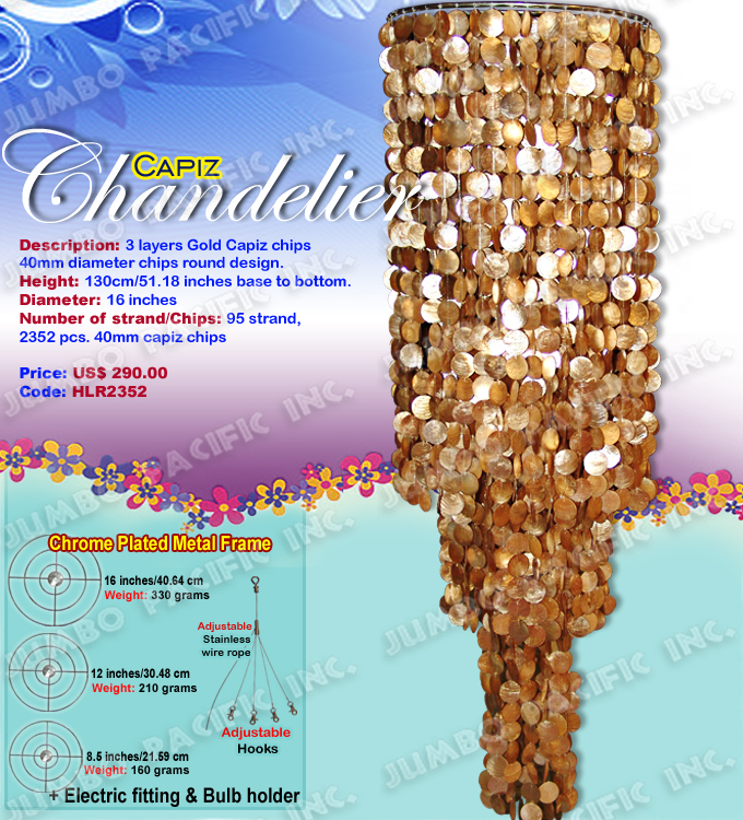 3 Layered Gold Capiz Chandelier  The Cheapest Manufacturer and wholesaler of all natural and multi colored, small or long size capiz chandelier in the Philippines.