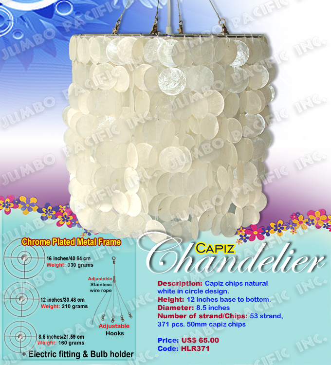 Natural White Capiz Chandelier The Cheapest Manufacturer and wholesaler of all natural and multi colored, small or long size capiz chandelier in the Philippines.
