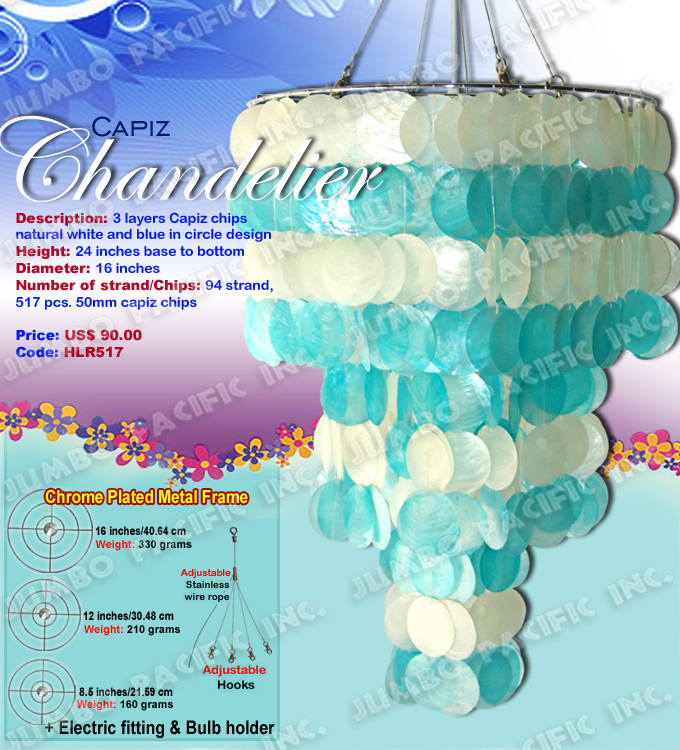 3 layers Blue and white capiz chandelier The Cheapest Manufacturer and wholesaler of all natural and multi colored, small or long size capiz chandelier in the Philippines.