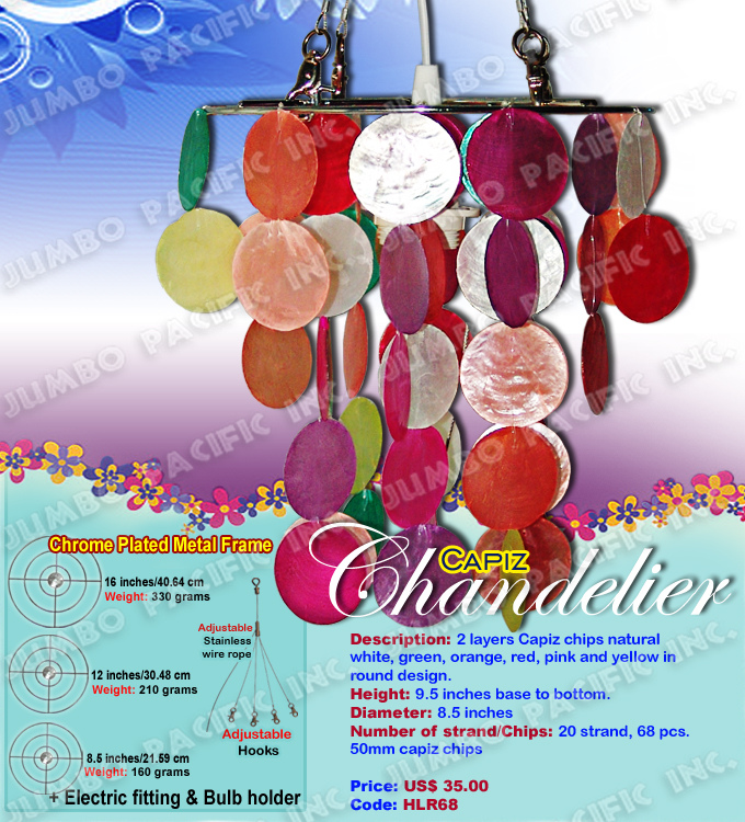 Multi Colored Round Capiz Chandelier The Cheapest Manufacturer and wholesaler of all natural and multi colored, small or long size capiz chandelier in the Philippines.