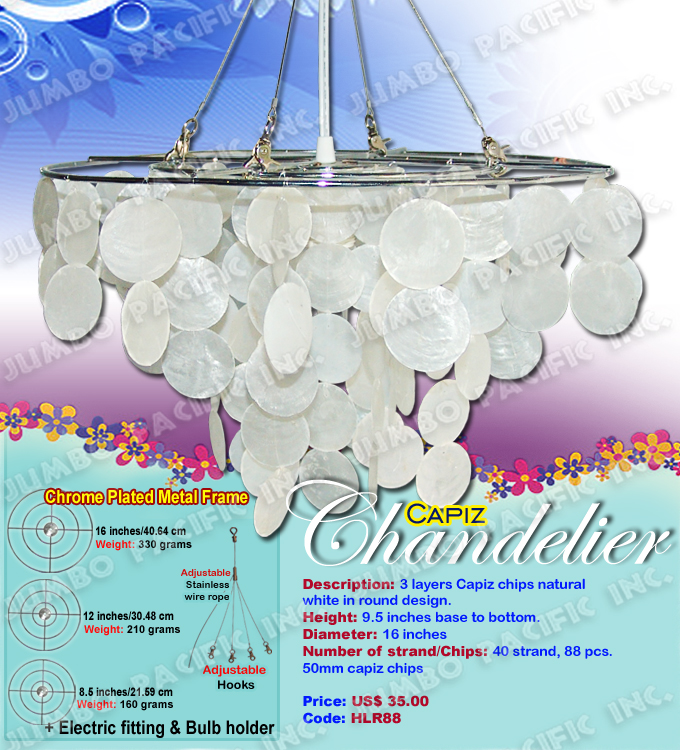 Natural White Round Capiz Chandelier The Cheapest Manufacturer and wholesaler of all natural and multi colored, small or long size capiz chandelier in the Philippines.
