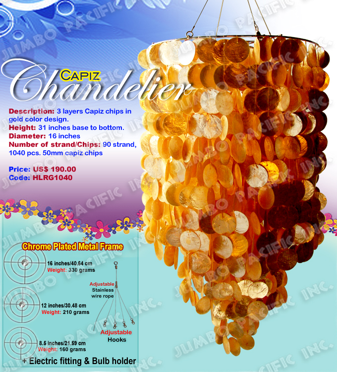 Gold Round Shape Capiz Chandelier - HLRG1040 Manufacturer and wholesale of cheap Gold Round Shape Capiz Chandelier. 